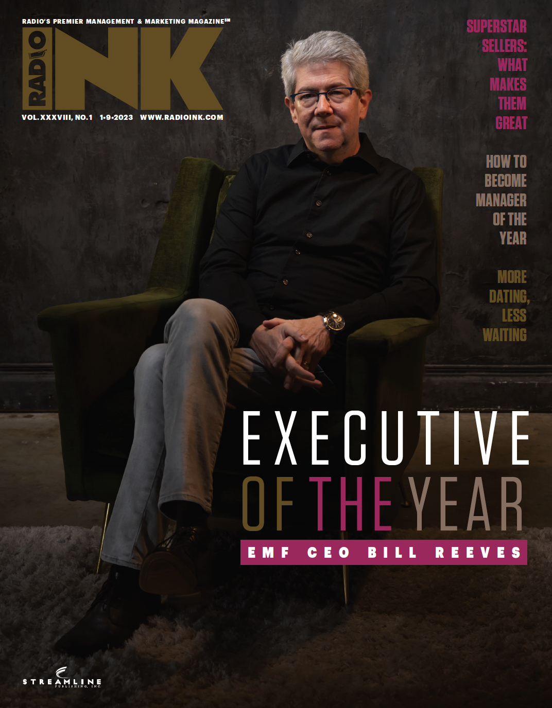 Cover, 1/09/23 issue of Radio Ink with EMF CEO Bill Reeves