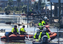 Big Bend Region, Florida - Coast Guard personnel from the Gulf Strike team and Station Pascagoula conducting urban search and rescue operations alongside federal and state partners to assist stranded people