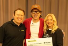 Bobby Bones Gives Back to Arkansas Schools With DG Literacy Austin Leonard, Bobby Bones, and Denine Torr